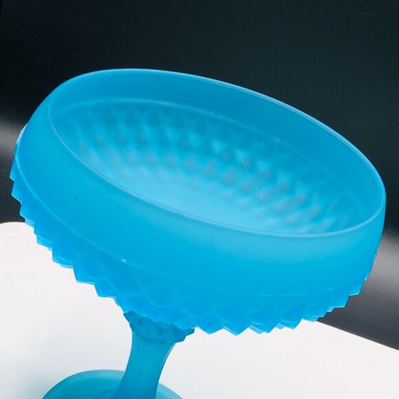 Vintage Indiana Glass Satin Mist Blue Diamond Point Candy Wedding Box Compote - Picture 5 of 14